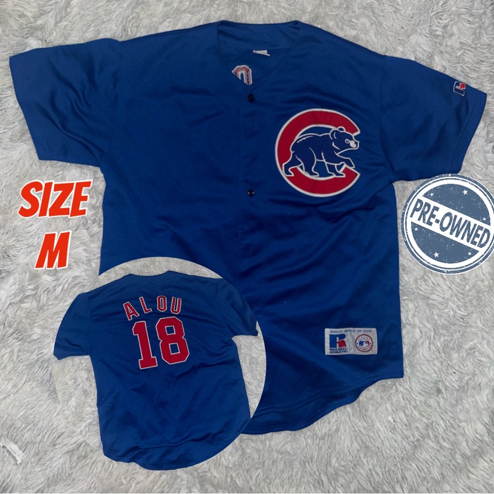 Russell Athletic MLB Chicago Cubs Blue Jersey ALOU #18 Men’s Size M Vintage